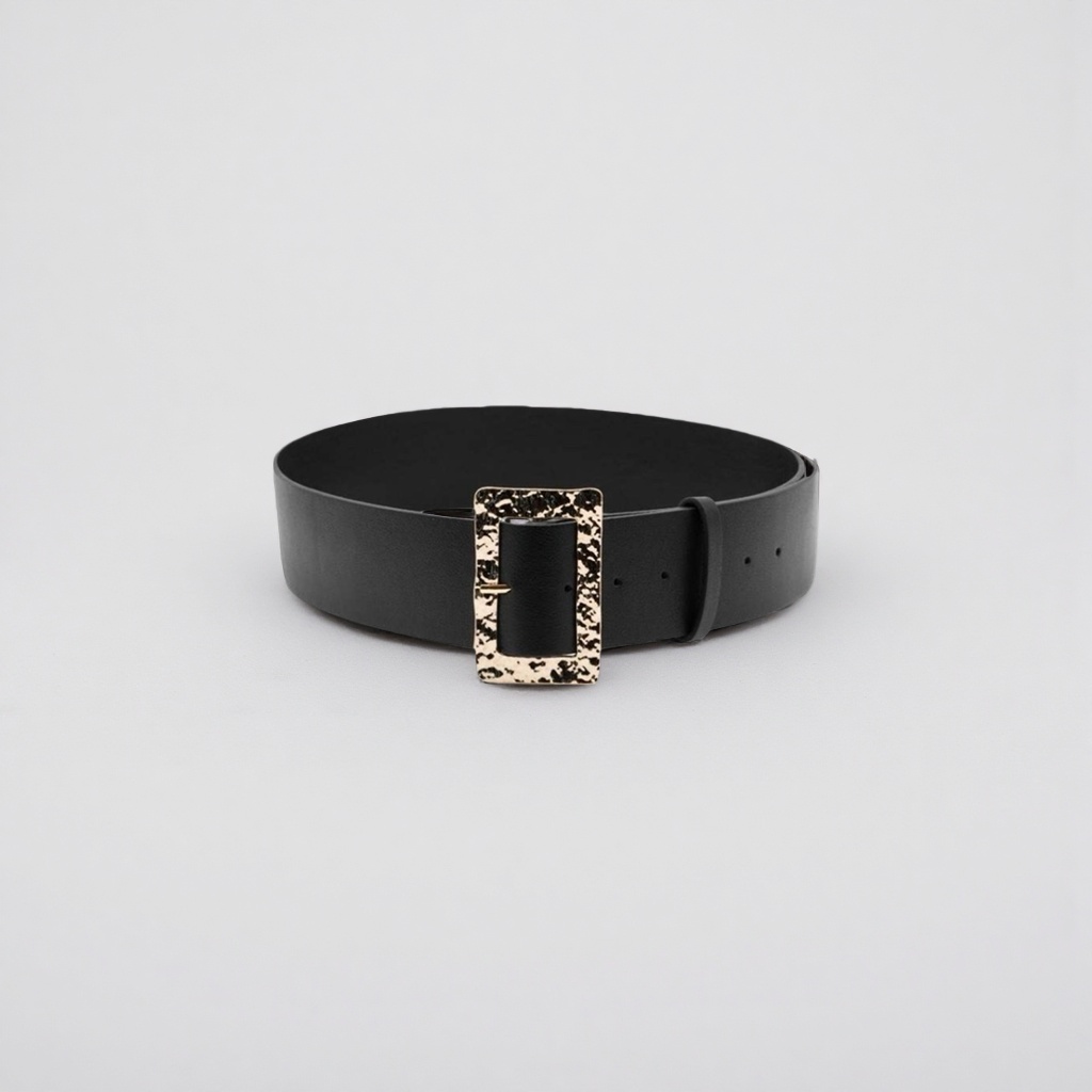 Black genuine leather men's belt, 3.5cm wide, automatic buckle business casual belt details Picture