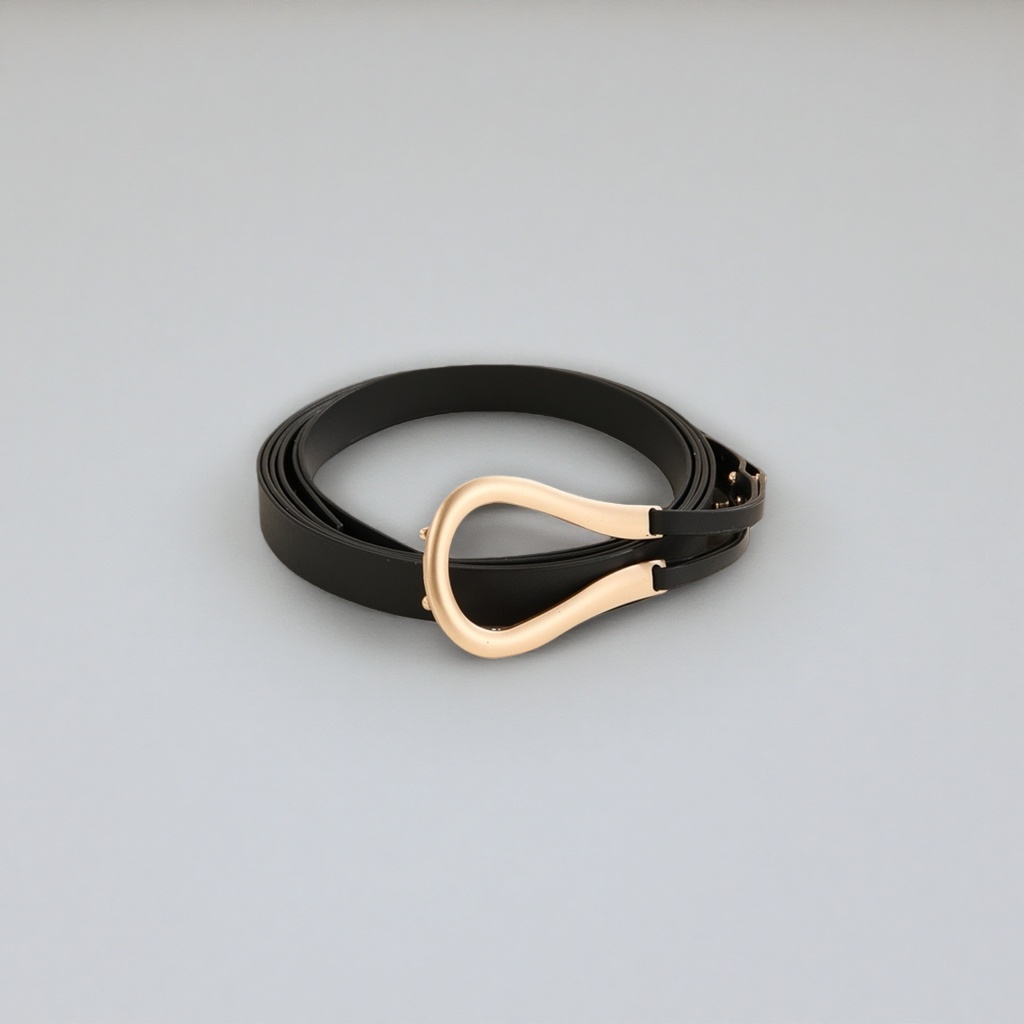 Black genuine leather belt with golden metal buckle business casual belt details Picture