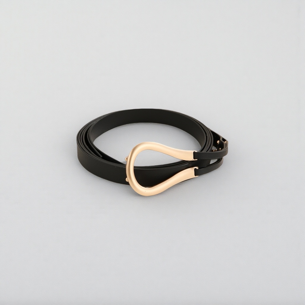 Black genuine leather belt with golden metal buckle business casual belt Specification image