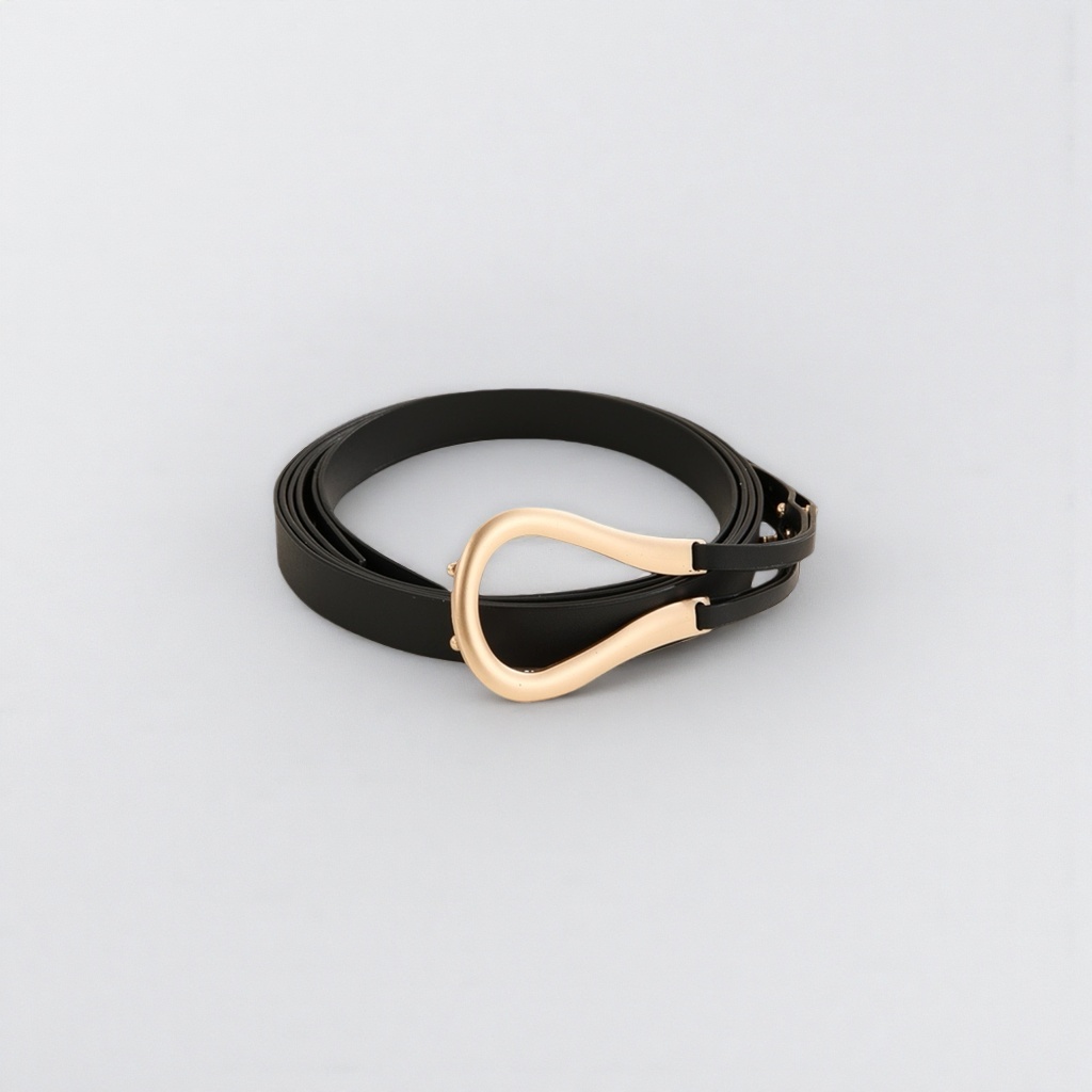 Black genuine leather belt with golden metal buckle business casual belt