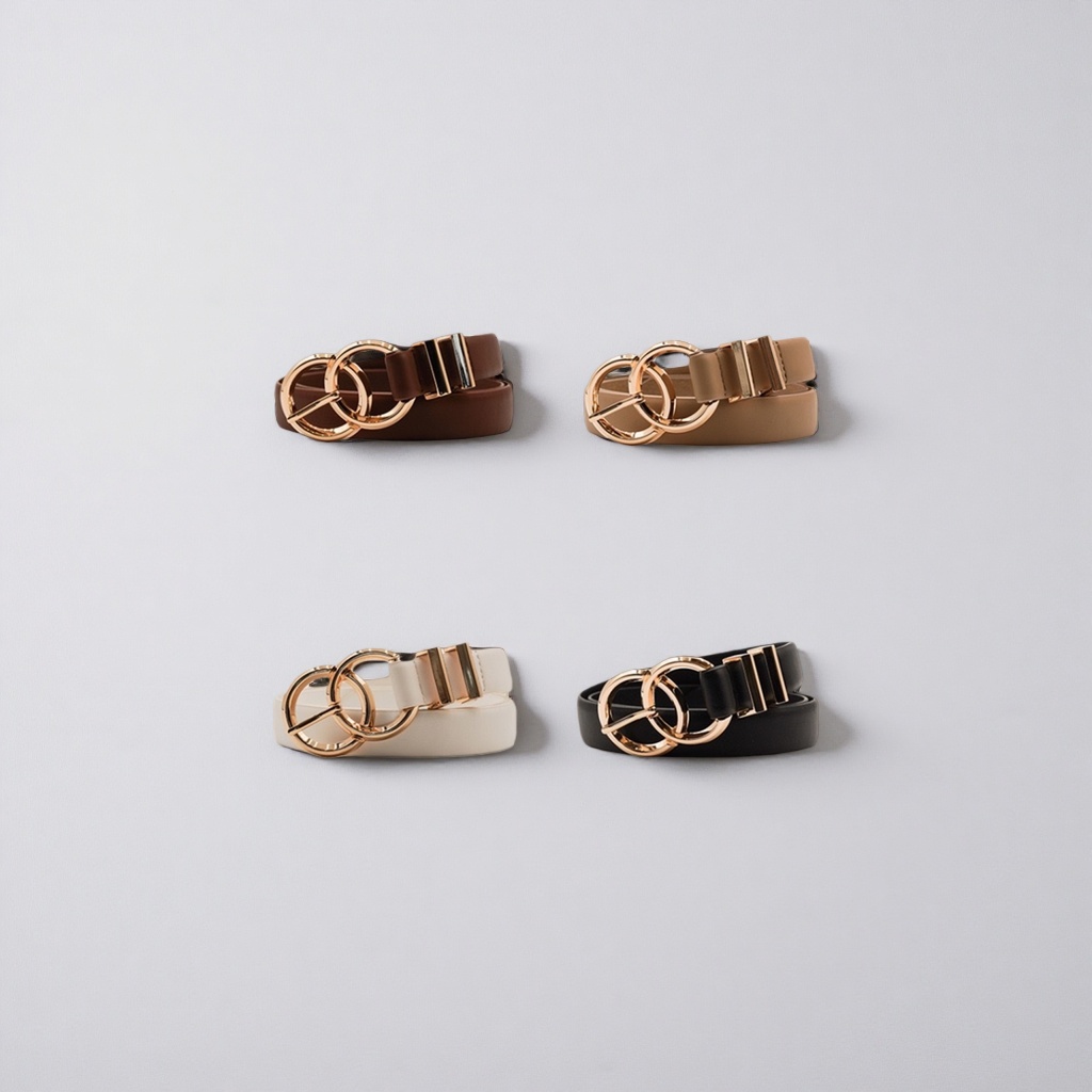 The fashionable belt is available in four colors: brown, light brown, beige, black and gold, with a double loop buckle details Picture