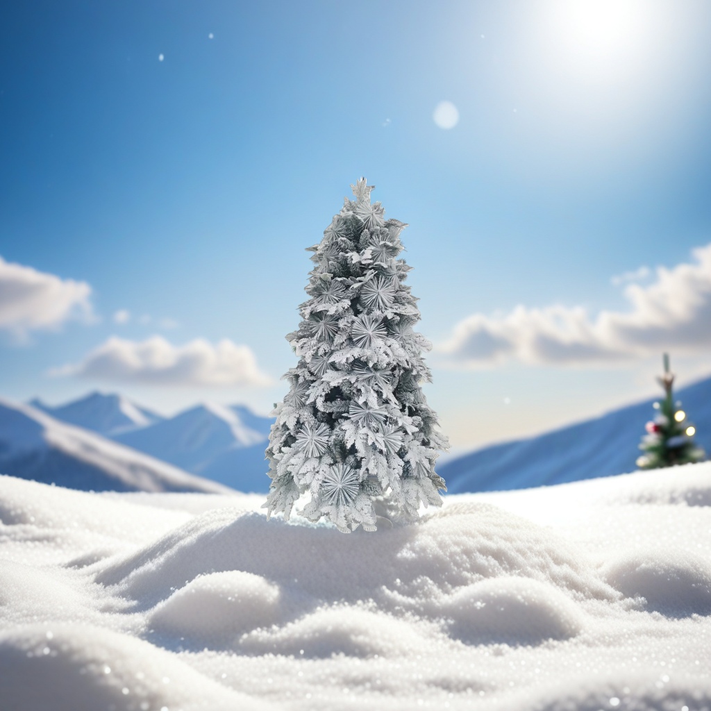 Snow-covered Christmas tree decorative ornaments with simulated pine needles and snowflakes embellish the festive atmosphere Application Scenario