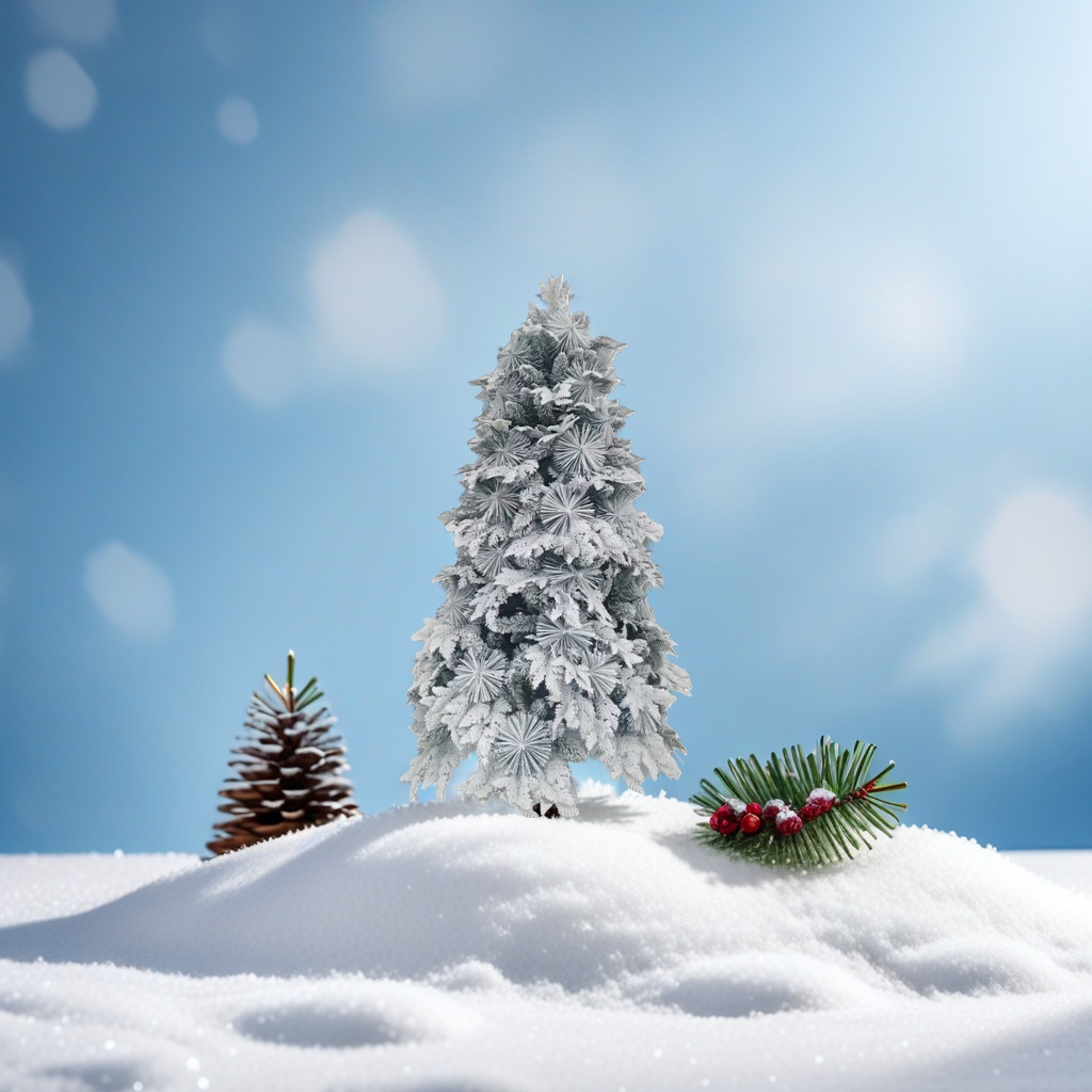 Snow-covered Christmas tree decorative ornaments with simulated pine needles and snowflakes embellish the festive atmosphere details Picture