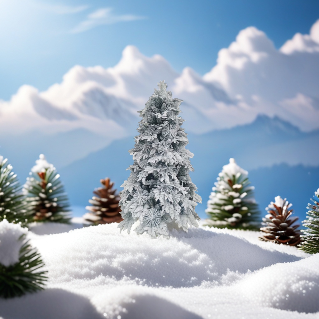 Snow-covered Christmas tree decorative ornaments with simulated pine needles and snowflakes embellish the festive atmosphere Specification image
