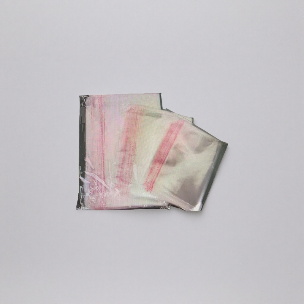 An eco-friendly handbag with a transparent plastic bag and red striped paper packaging Application Scenario