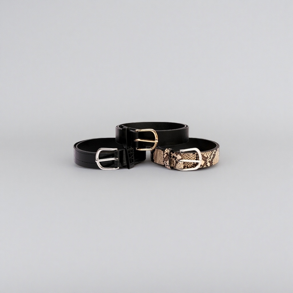 Three-piece men's genuine leather belt, simple business casual belt, adjustable details Picture