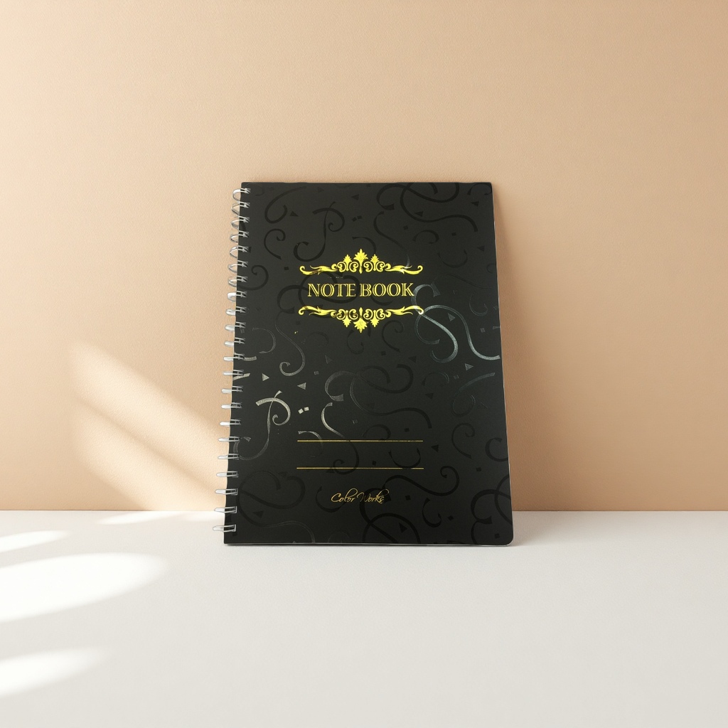 Color Works黑色笔记本封面金色装饰NOTE BOOK字样