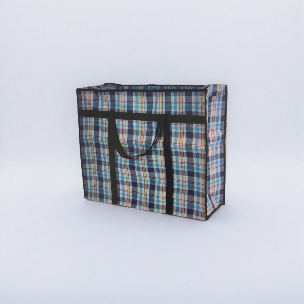 A large-capacity portable shopping and storage bag with a checkered pattern woven fabric Application Scenario