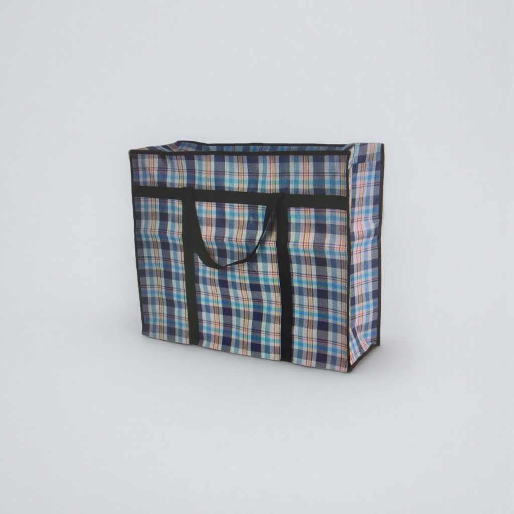 A large-capacity portable shopping and storage bag with a checkered pattern woven fabric Specification image