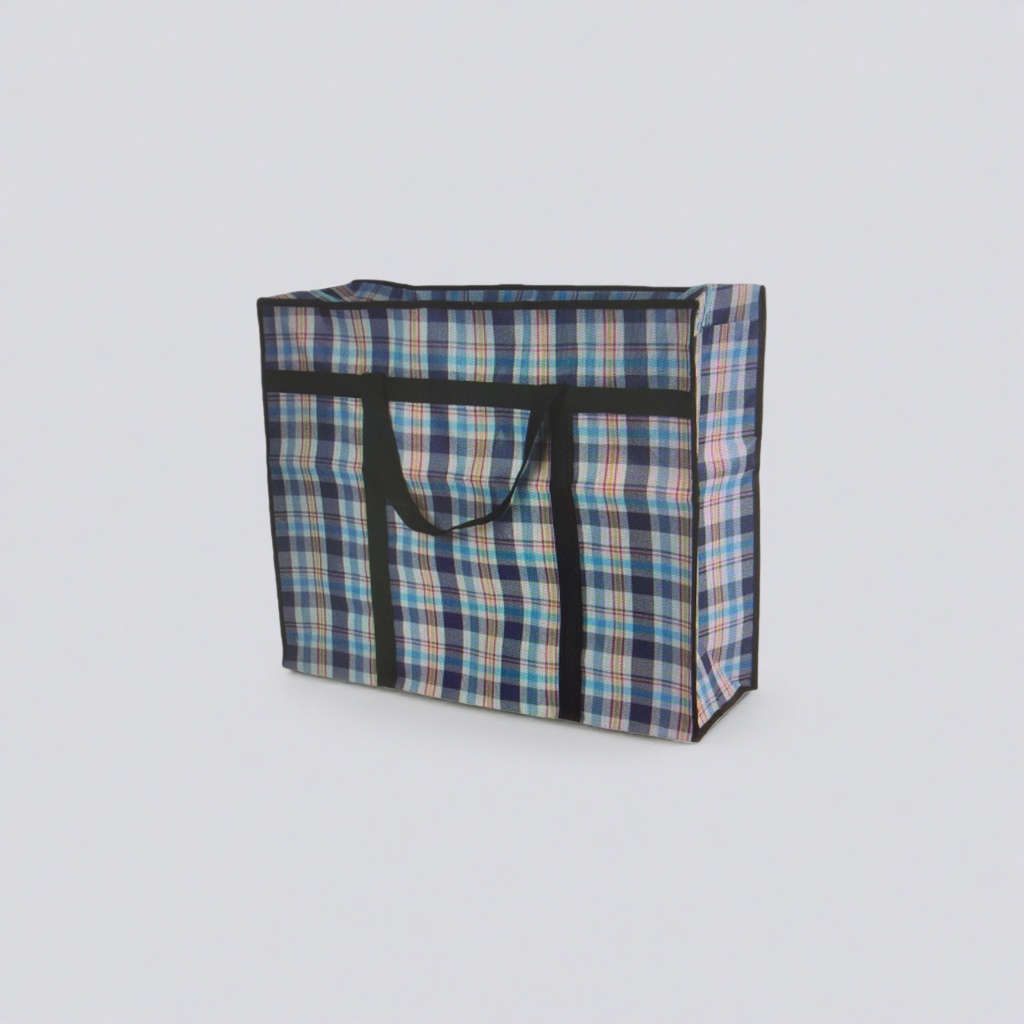A large-capacity portable shopping and storage bag with a checkered pattern woven fabric details Picture
