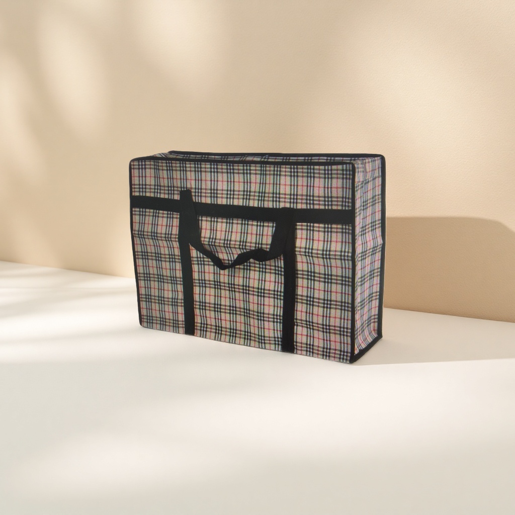 A checkered pattern handbag made of thickened cotton and linen, featuring a simple daily commuting style shopping bag details Picture