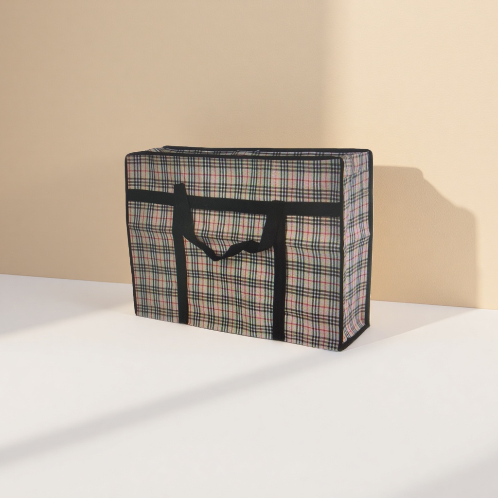 A checkered pattern handbag made of thickened cotton and linen, featuring a simple daily commuting style shopping bag Specification image