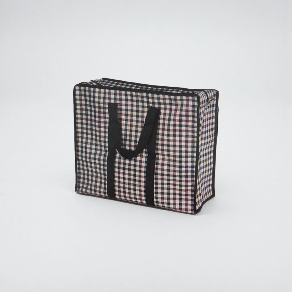 A large-capacity daily commuting shopping bag made of cotton and linen with a checkered pattern Specification image