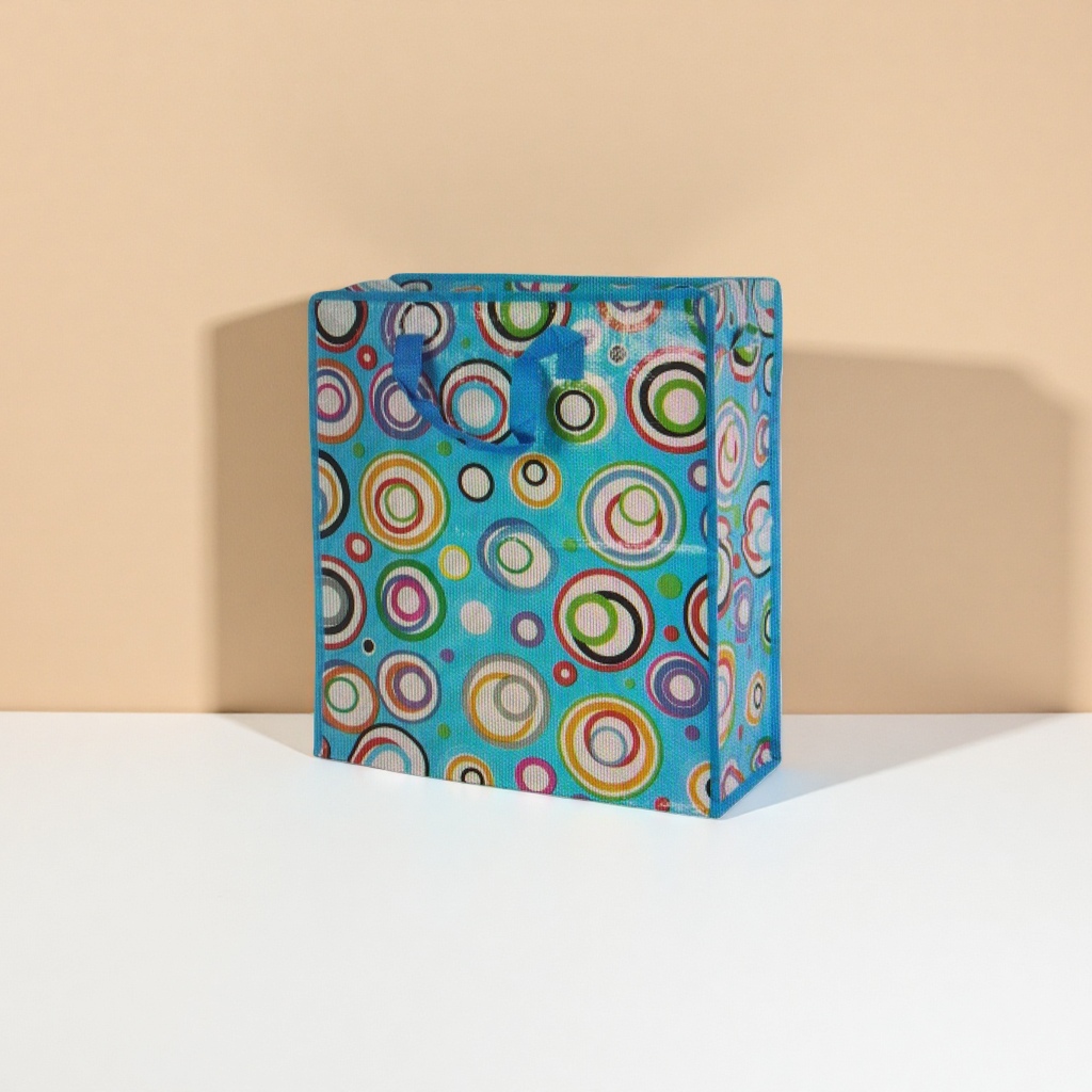 Colorful circular pattern shopping bag, hand-held eco-friendly canvas bag, large-capacity daily shopping bag