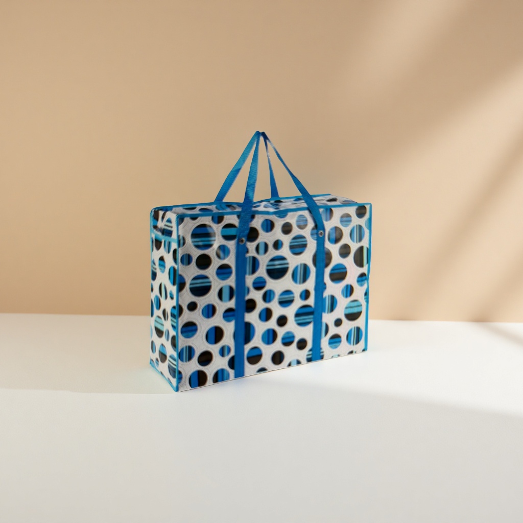 The blue polka dot pattern handbag is a fashionable, simple and eco-friendly shopping bag Specification image