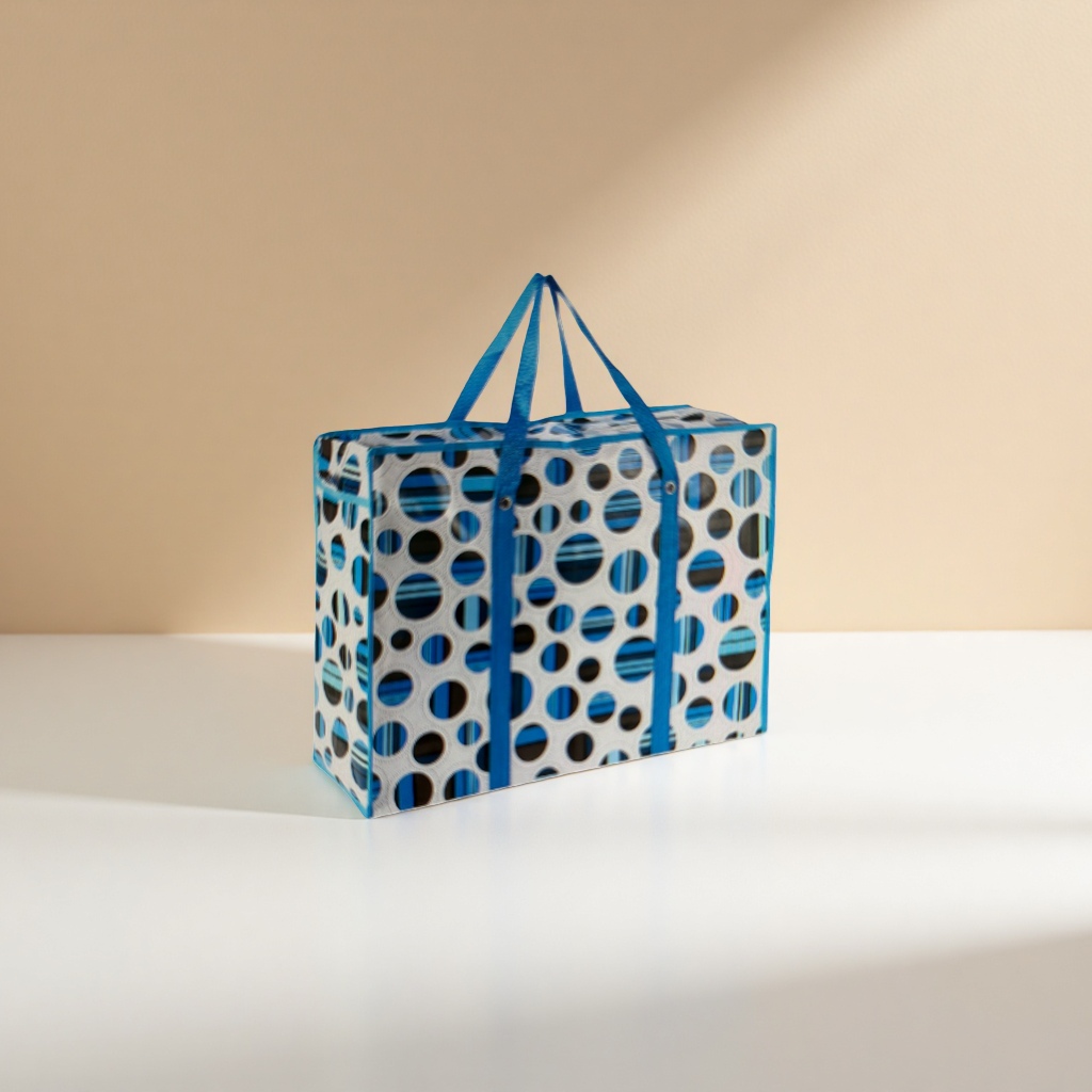 The blue polka dot pattern handbag is a fashionable, simple and eco-friendly shopping bag details Picture