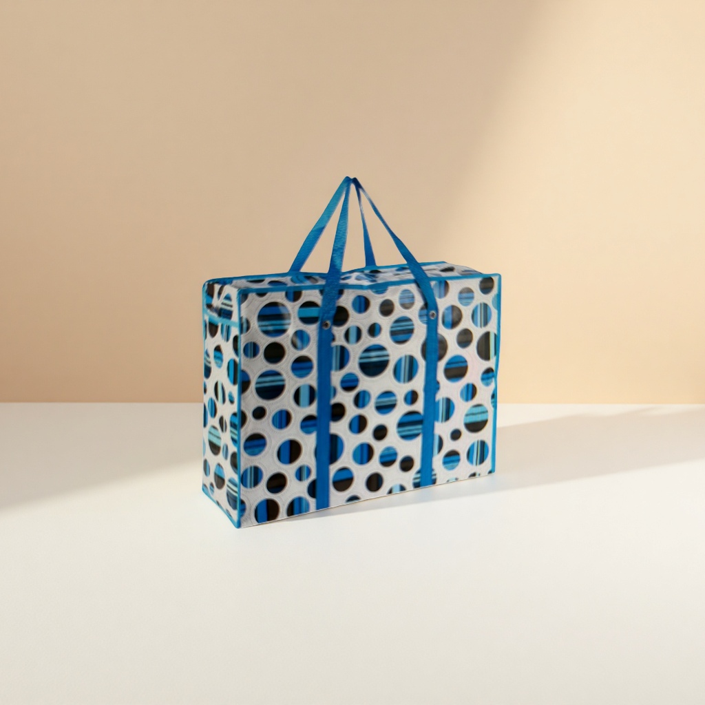 The blue polka dot pattern handbag is a fashionable, simple and eco-friendly shopping bag Application Scenario
