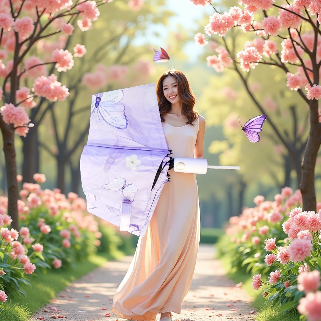 Purple butterfly-patterned all-weather umbrella, waterproof and sun-proof, lightweight folding ladies' sunshade
