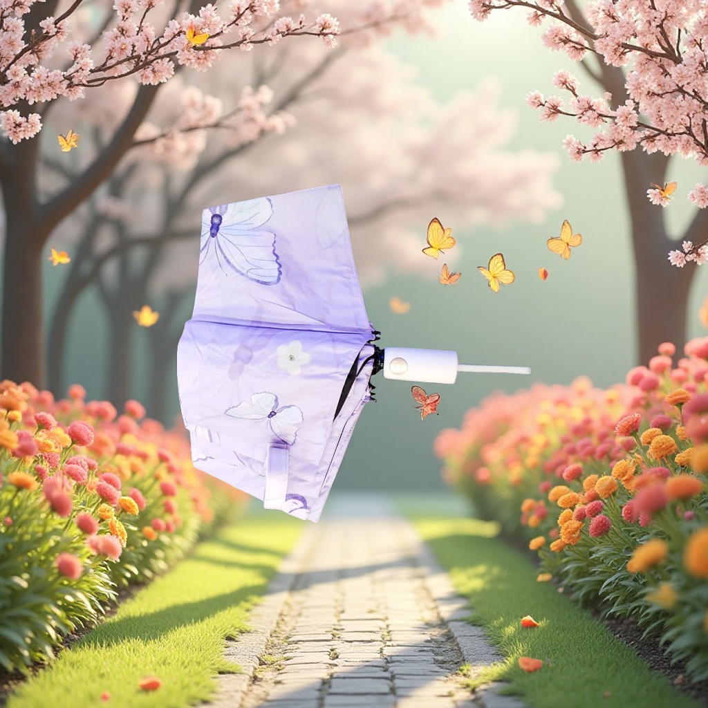 Purple butterfly-patterned all-weather umbrella, waterproof and sun-proof, lightweight folding ladies' sunshade details Picture