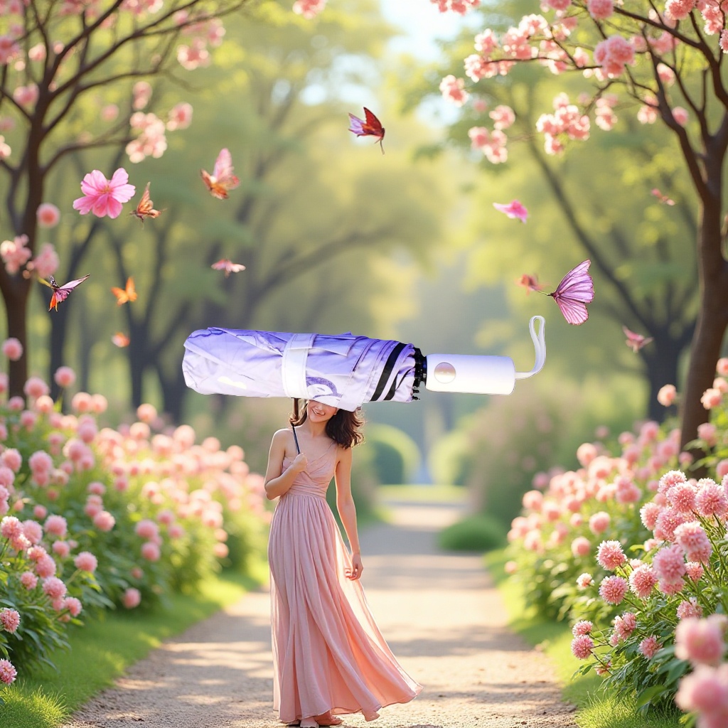 Purple butterfly-patterned all-weather umbrella, waterproof and sun-proof, lightweight folding ladies' sunshade Specification image