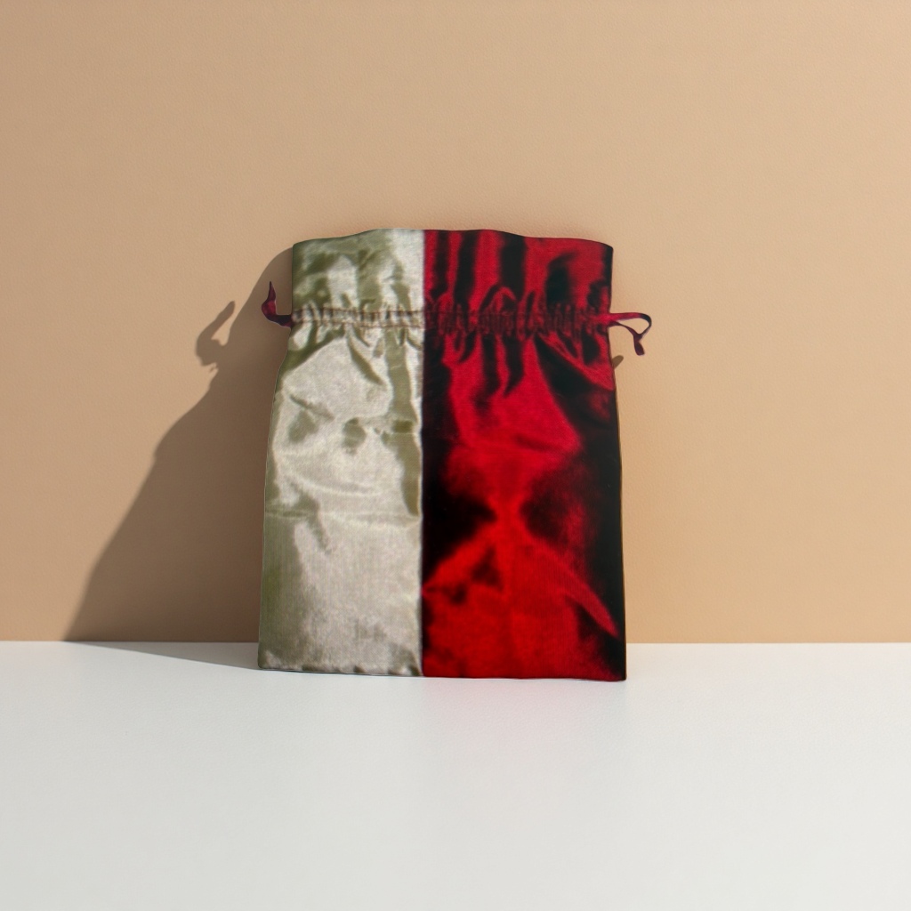 Red and white spliced drawstring bag with large capacity portable drawstring opening storage bag