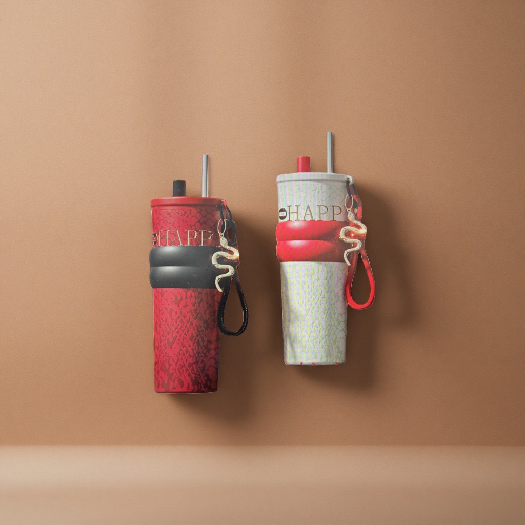 The main body of the water cup features a red and white snake pattern Application Scenario