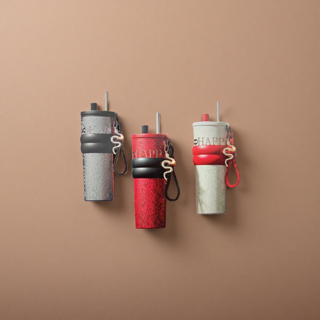 Three sets of HAPPY insulated cups with red background and snake-shaped decoration details Picture
