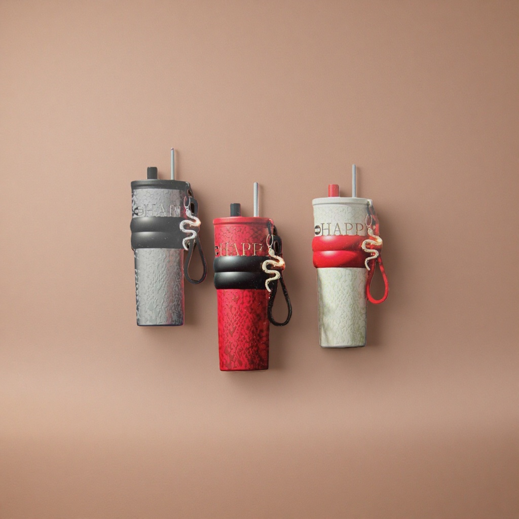 Three sets of HAPPY insulated cups with red background and snake-shaped decoration Application Scenario
