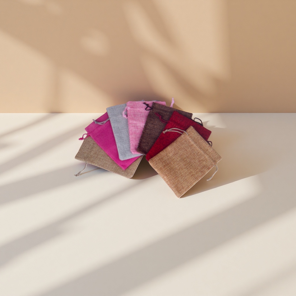 Fabric drawstring gift bags are available in multiple sizes. They are simple, fashionable and eco-friendly storage bags Specification image