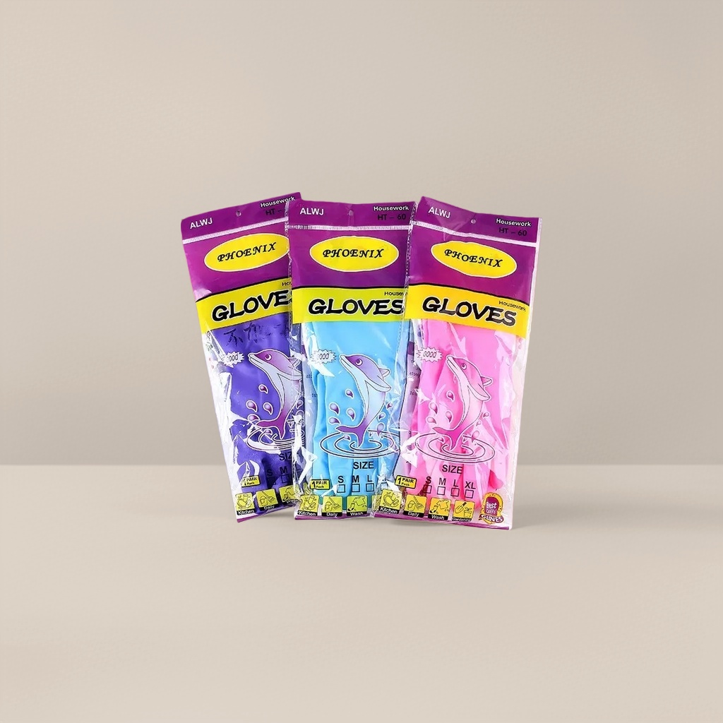 Household GLOVES in three colors purple blue pink dolphin pattern gloves gloves for kitchen cleaning and dishwashing