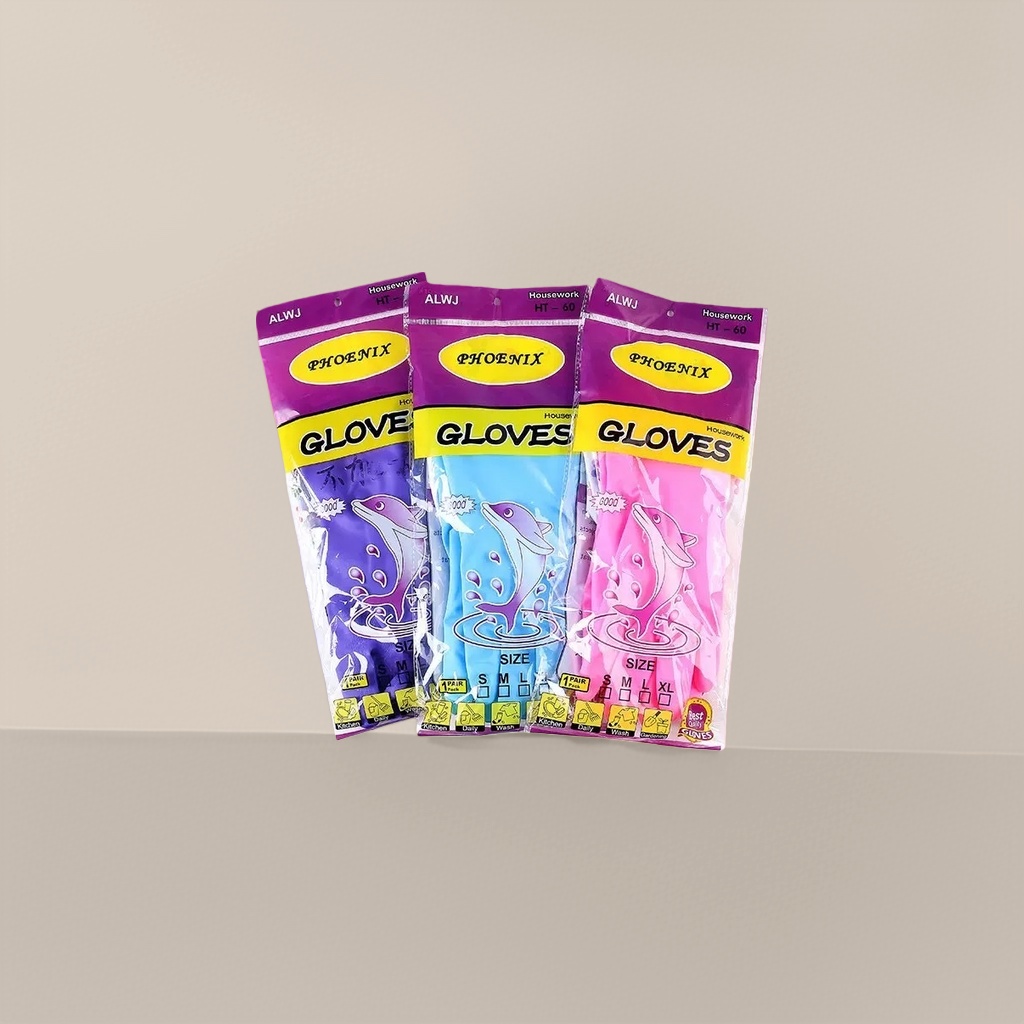 Household GLOVES in three colors purple blue pink dolphin pattern gloves gloves for kitchen cleaning and dishwashing Specification image