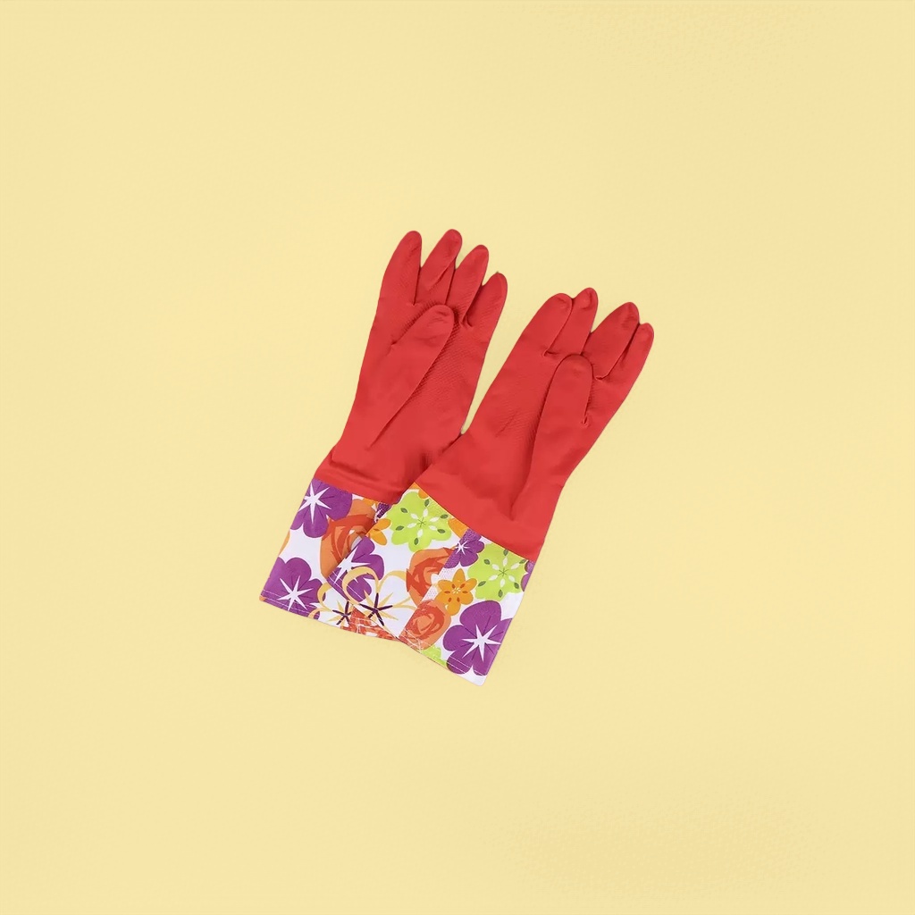 Red rubber gloves with anti-slip and wear-resistant thickened design, suitable for both men and women, household cleaning and labor protection gloves details Picture