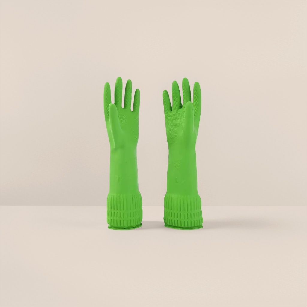 Green rubber gloves, anti-slip, wear-resistant and thickened, household kitchen cleaning and labor protection supplies Specification image