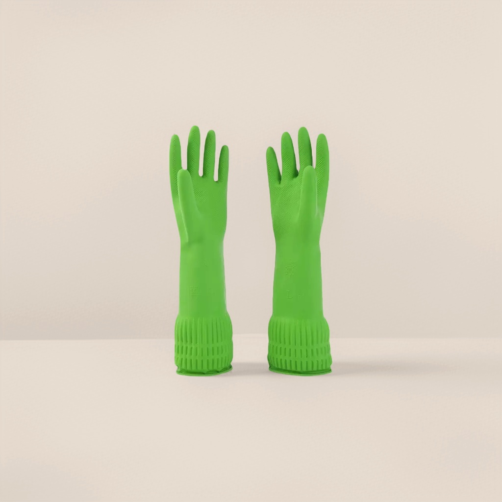 Green rubber gloves, anti-slip, wear-resistant and thickened, household kitchen cleaning and labor protection supplies Application Scenario