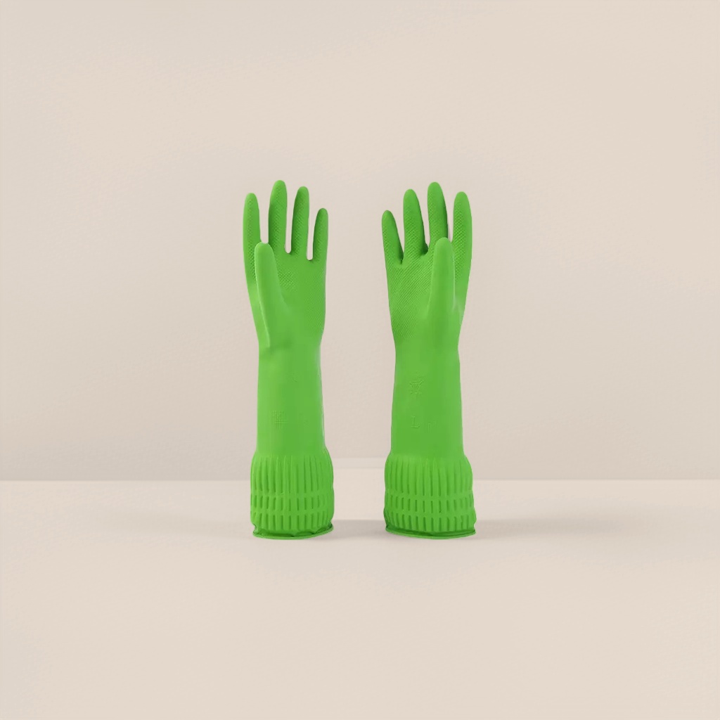Green rubber gloves, anti-slip, wear-resistant and thickened, household kitchen cleaning and labor protection supplies details Picture