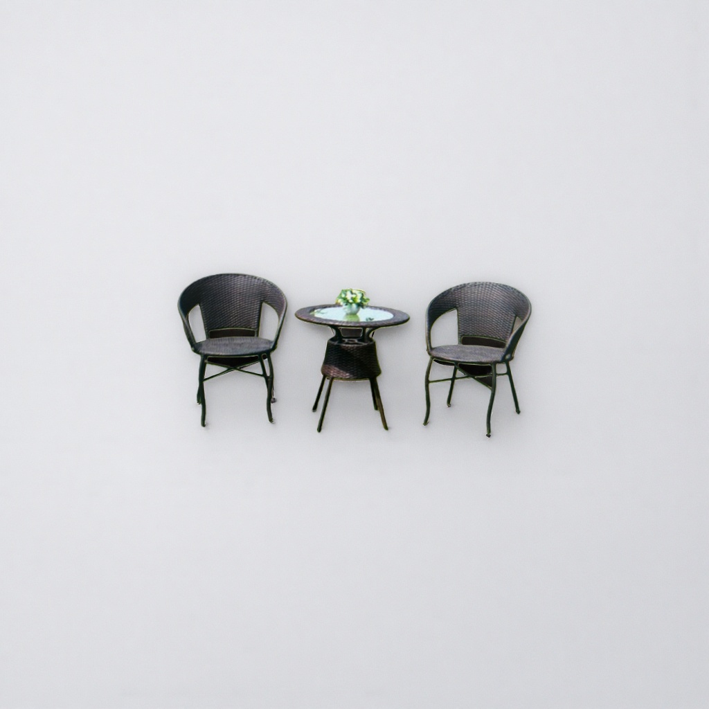 Outdoor wicker coffee-colored small wicker chair with round table set Specification image