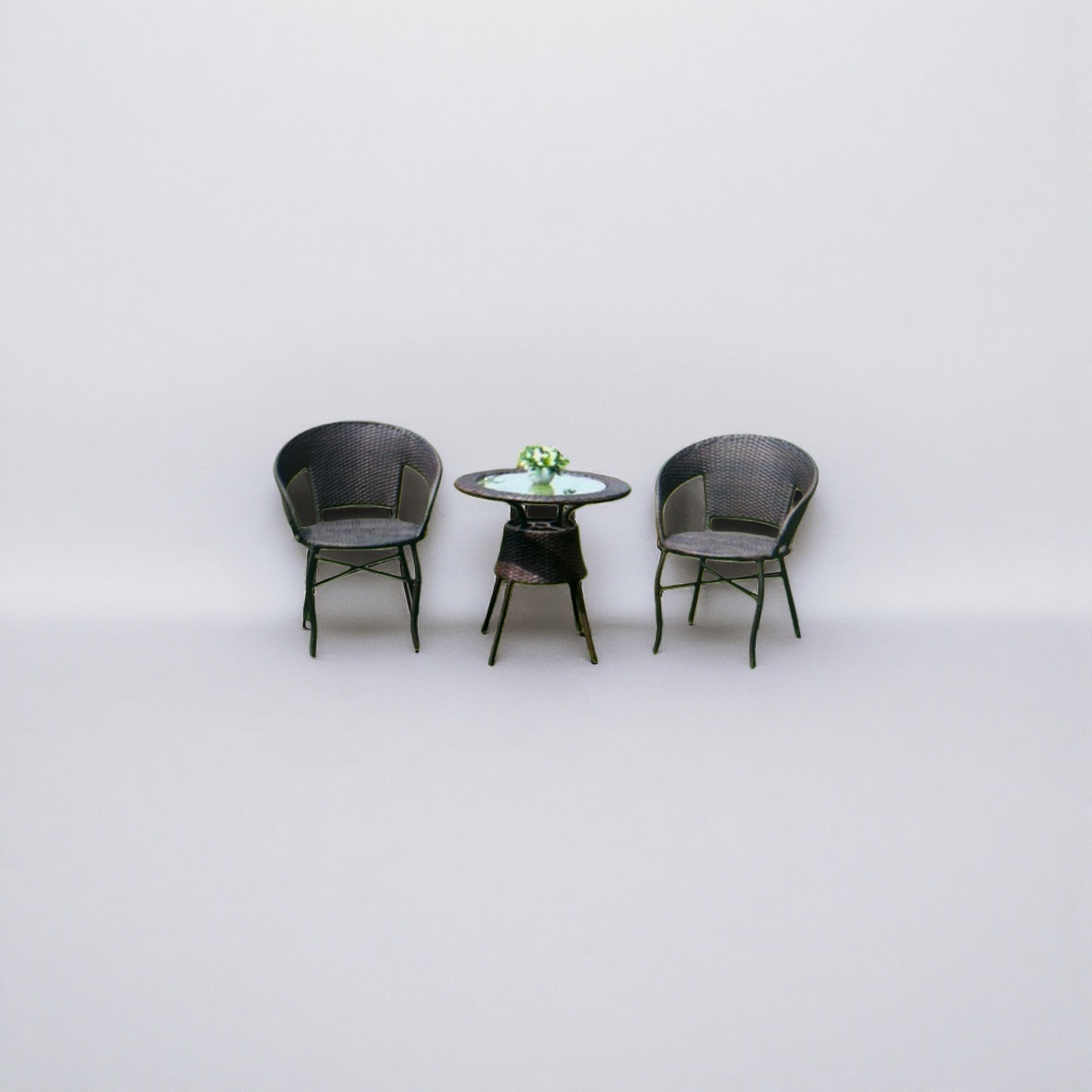 Outdoor wicker coffee-colored small wicker chair with round table set details Picture