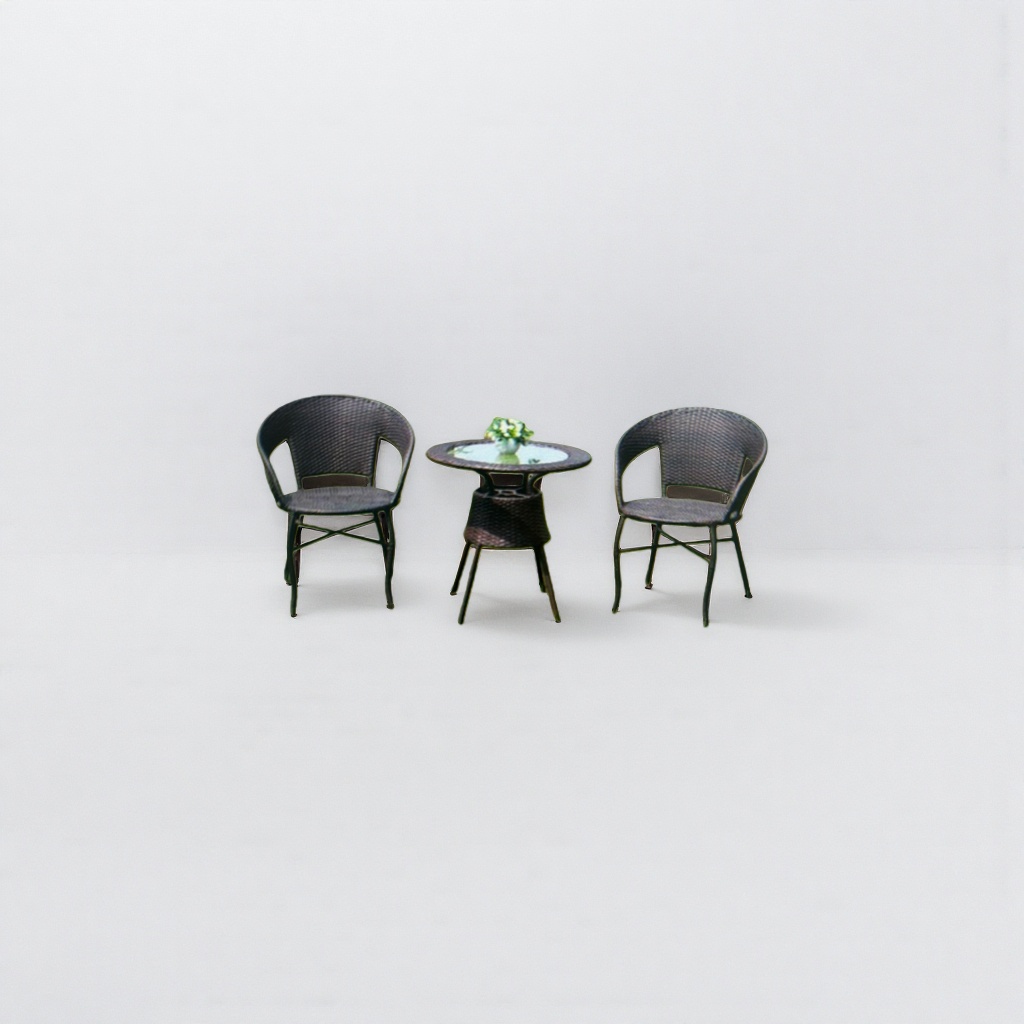 Outdoor wicker coffee-colored small wicker chair with round table set