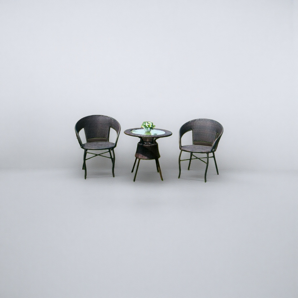 Outdoor wicker coffee-colored small wicker chair with round table set Application Scenario