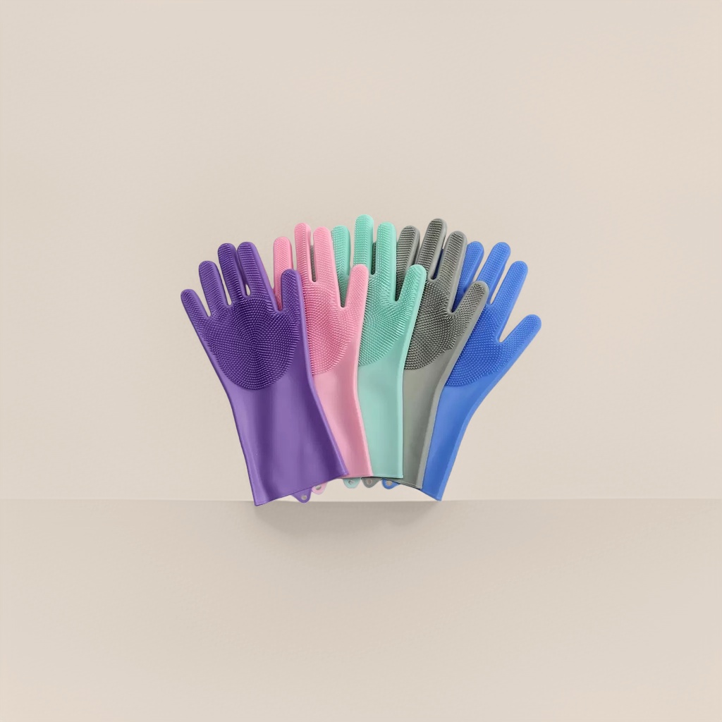 Colored silicone cleaning gloves, thickened and anti-slip, for kitchen dishwashing and household chores details Picture