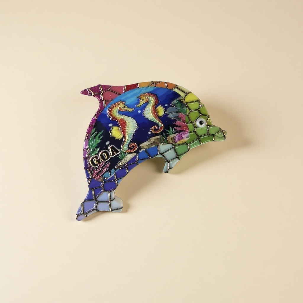 Colorful seahorse pattern dolphin-shaped decorative fridge magnets, fridge magnets, cultural and creative products Application Scenario
