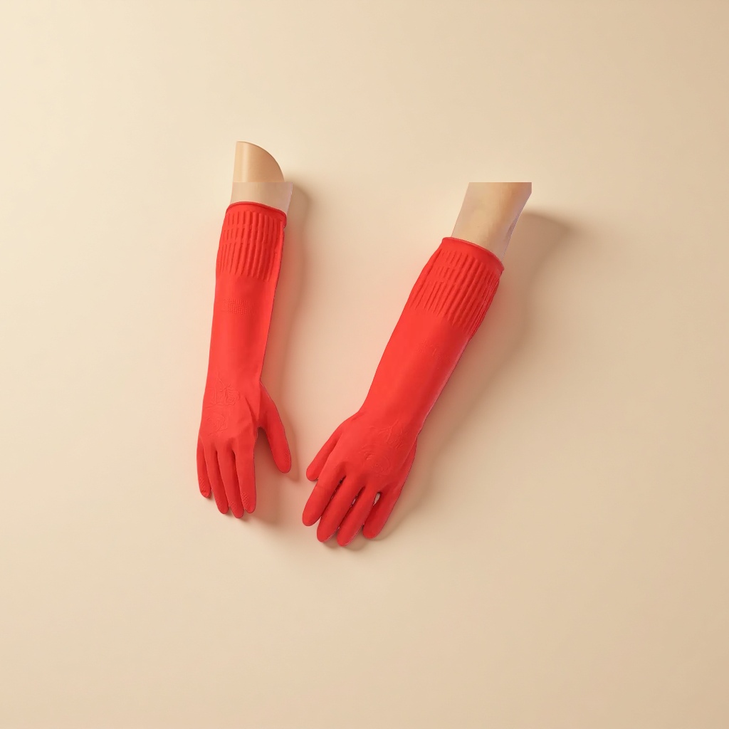 Red rubber gloves, anti-slip, wear-resistant, thickened household cleaning and labor protection gloves Specification image