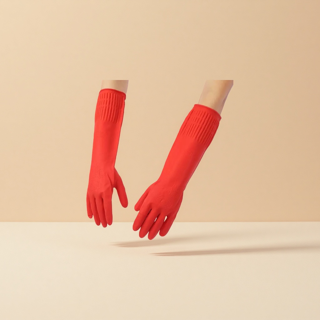 Red rubber gloves, anti-slip, wear-resistant, thickened household cleaning and labor protection gloves