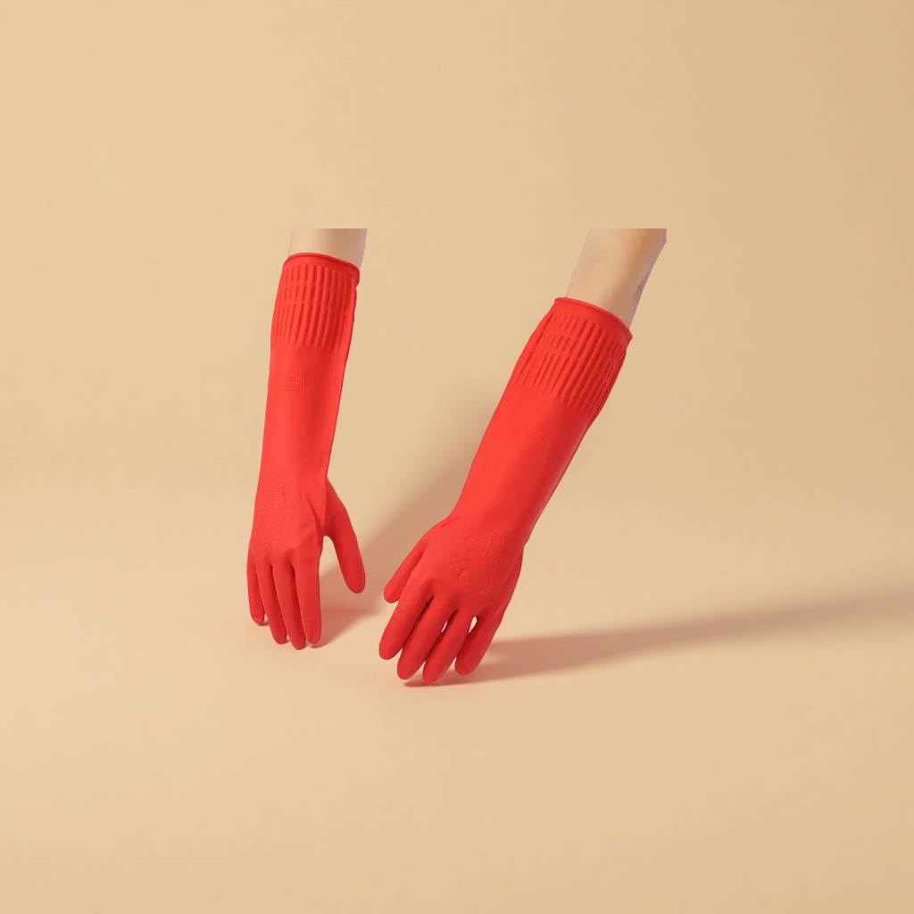 Red rubber gloves, anti-slip, wear-resistant, thickened household cleaning and labor protection gloves Application Scenario