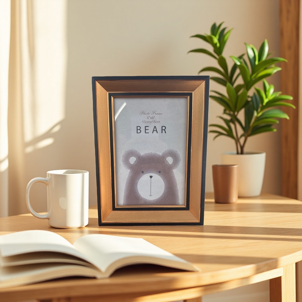 Bear pattern imitation wooden photo frame, photo frame stand, wall hanging, dual use, simple Nordic style Application Scenario