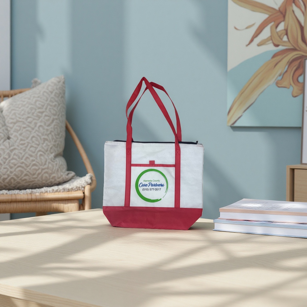 Red handbag, white canvas bag, simple and fashionable, large-capacity shopping bag