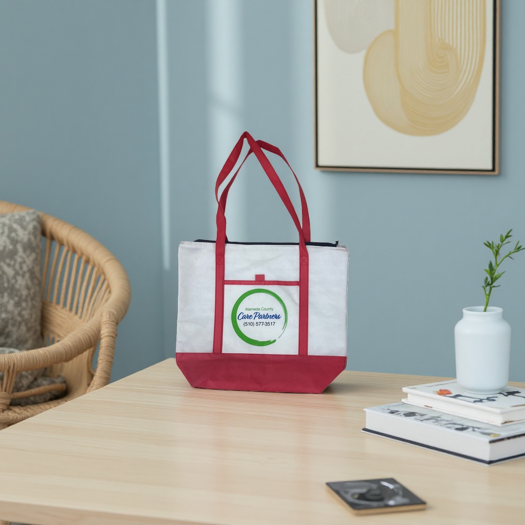 Red handbag, white canvas bag, simple and fashionable, large-capacity shopping bag details Picture