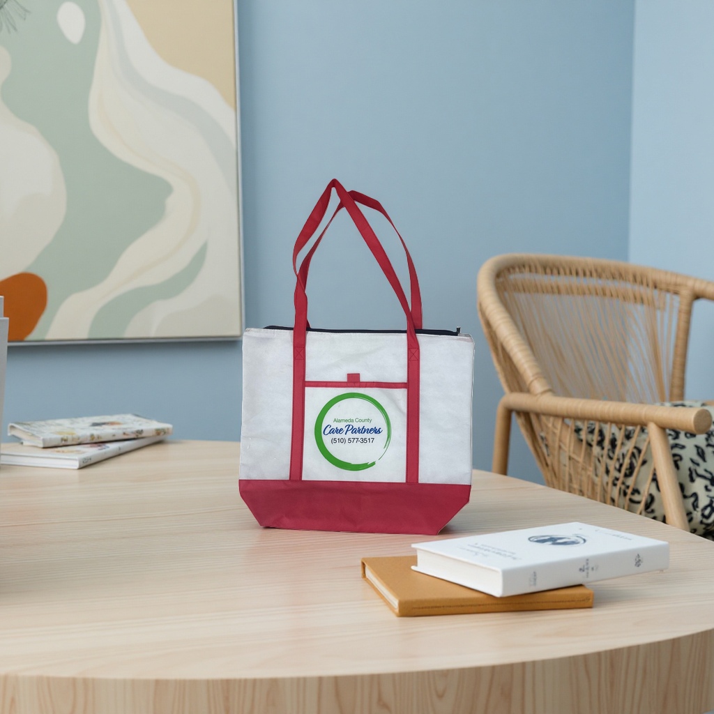 Red handbag, white canvas bag, simple and fashionable, large-capacity shopping bag Specification image