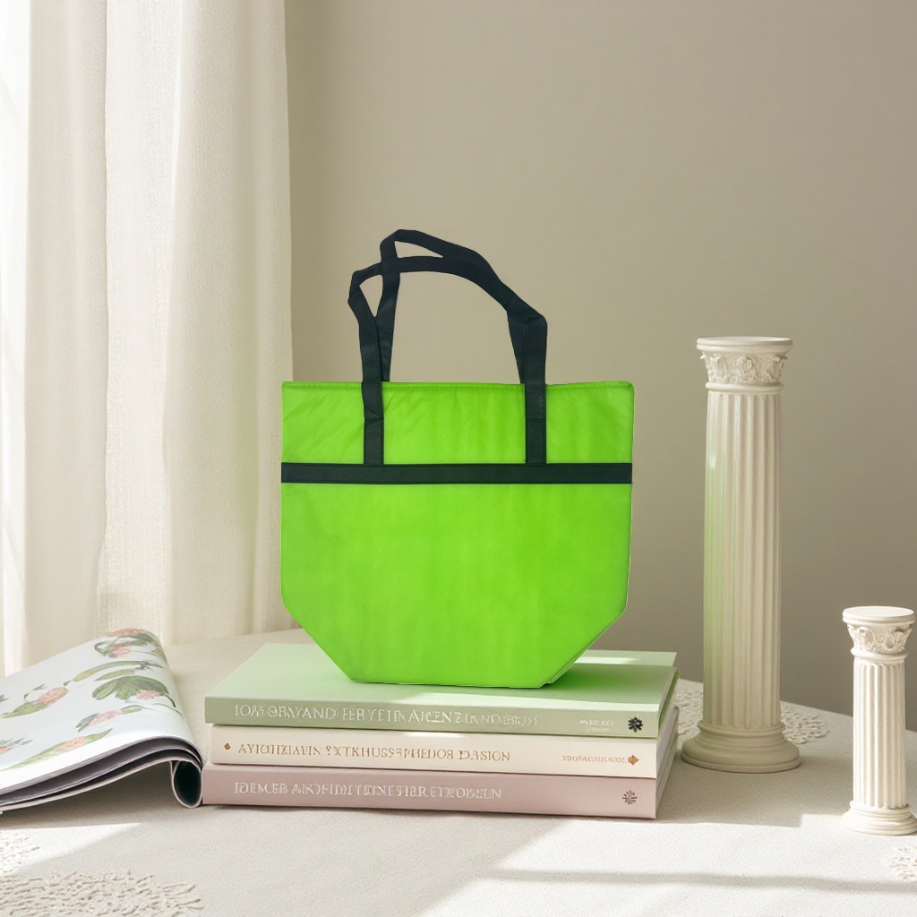 The green handbag is a simple, environmentally friendly and reusable shopping bag Specification image