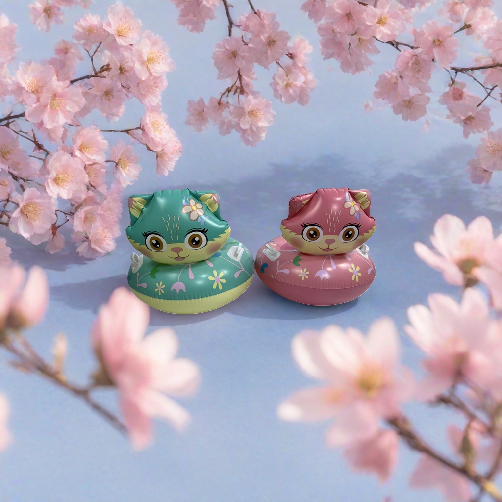 Cartoon cat-shaped inflatable swimming rings, children's swimming pool toys, essential for summer water play details Picture